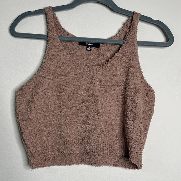LULUS Teddy-To-Go Taupe Fuzzy Sweater Cropped Tank Top S NWT - Picture 4 of 7